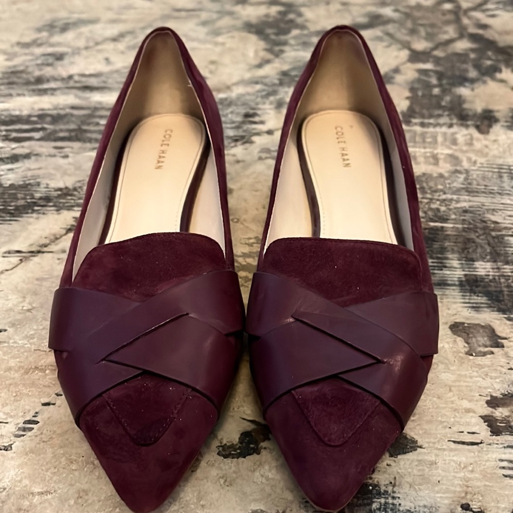 Cole Haan Maroon Suede Pointed Toe Flats- Camila Skimmer 8B